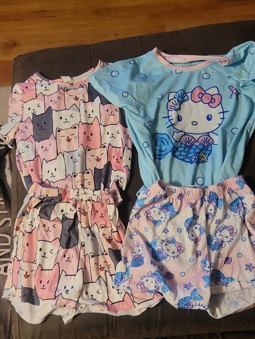 Hello Kitty & Cat Print Girls' Pink and Blue Pajama Set